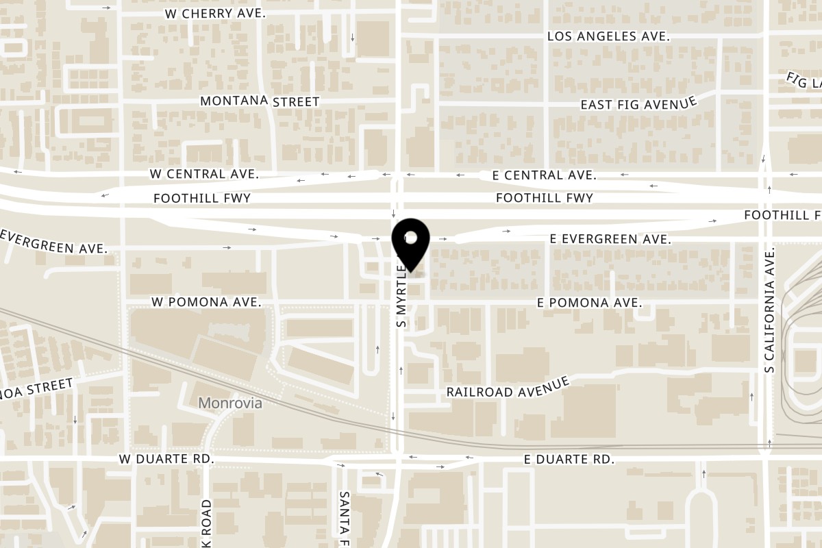 Map showing the location of Lord Empanada on 1540 S Myrtle Ave in Monrovia